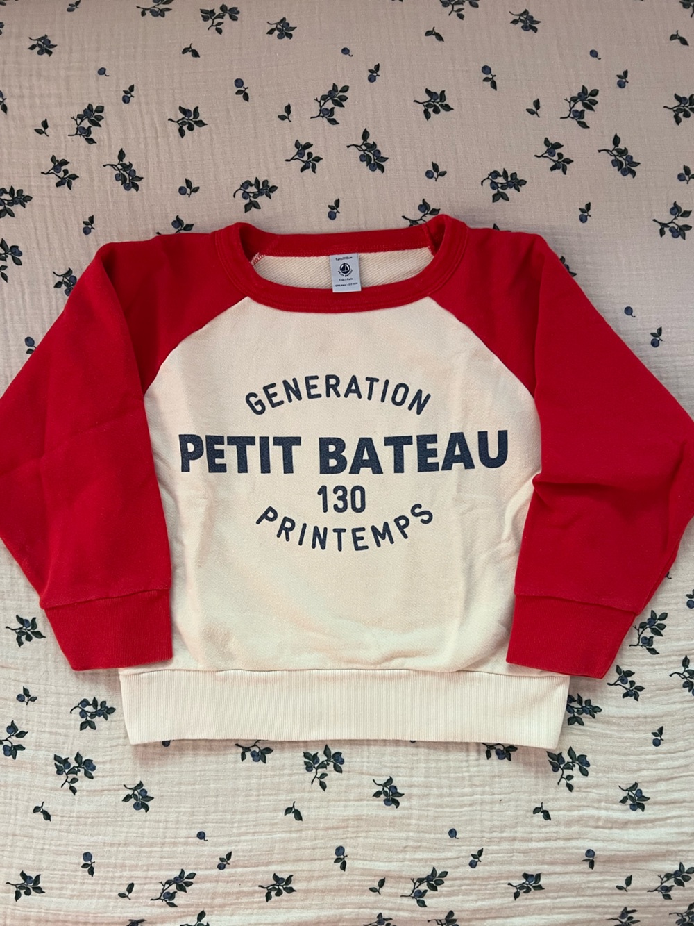 Petit Bateau Red & Cream Raglan Logo Sweatshirt - Boys 4/5Y